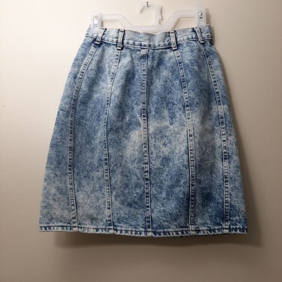 Vintage Chic High Waisted Knee Length Stonewash Acid Wash Denim Skirt Small - Picture 5 of 10